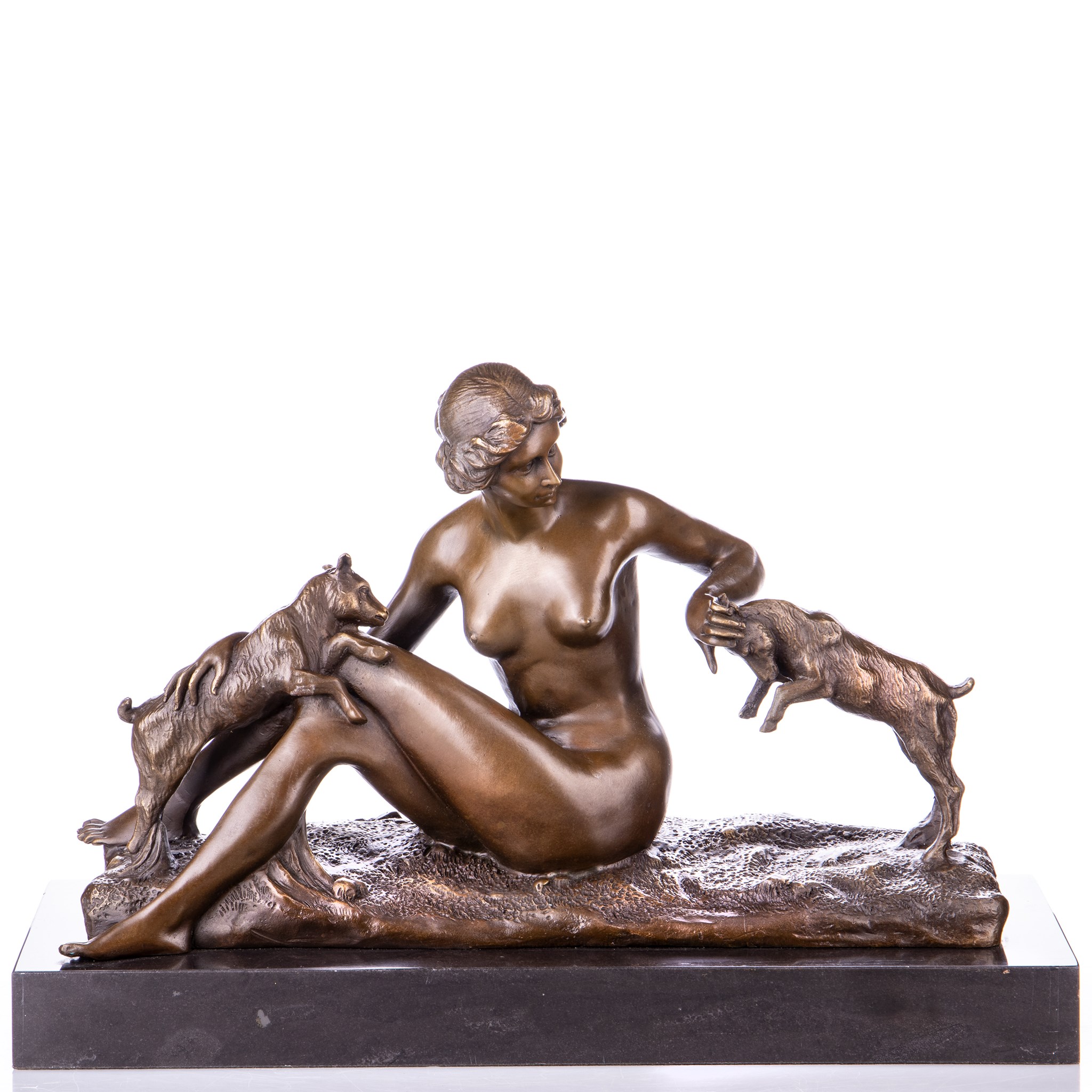 Kép a Nő akt kecskékkel, bronz szobor, Art Deco