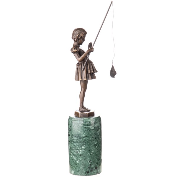Horgászó lány bronz szobor, Art Deco képe