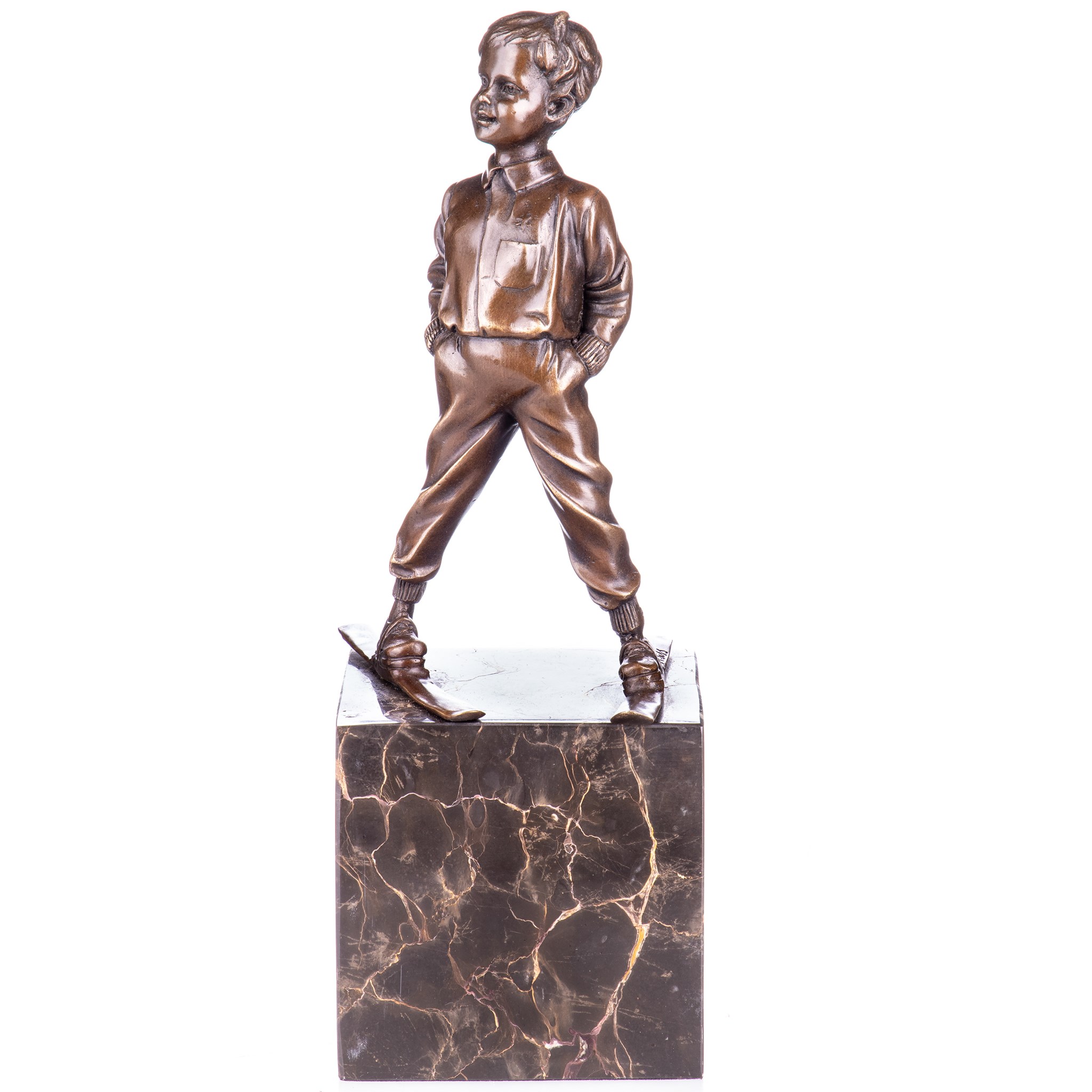 Kép a Fiú sílécekkel, bronz szobor, Art Deco