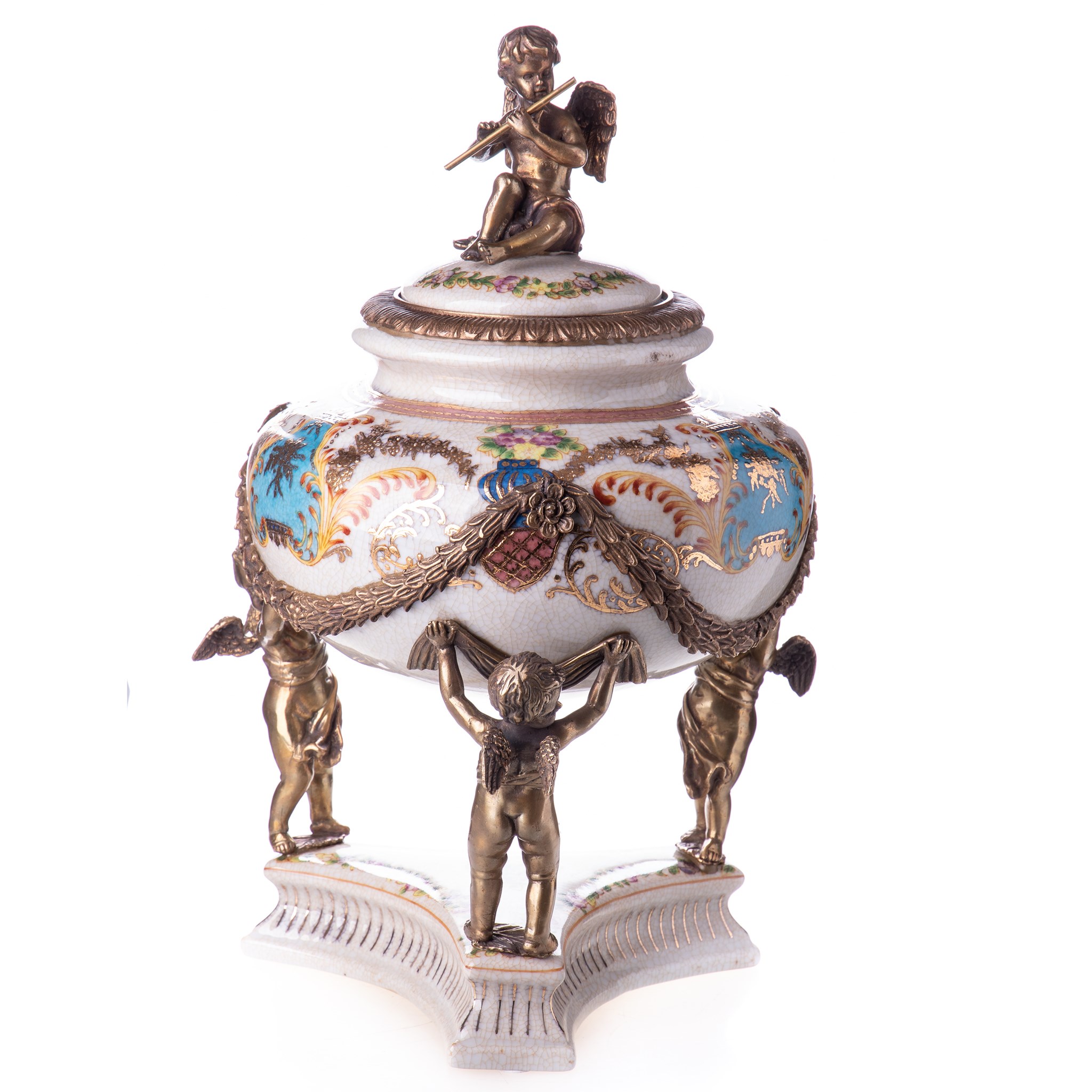 Kép a Porcelán-bronz urna, tároló, angyalokkal