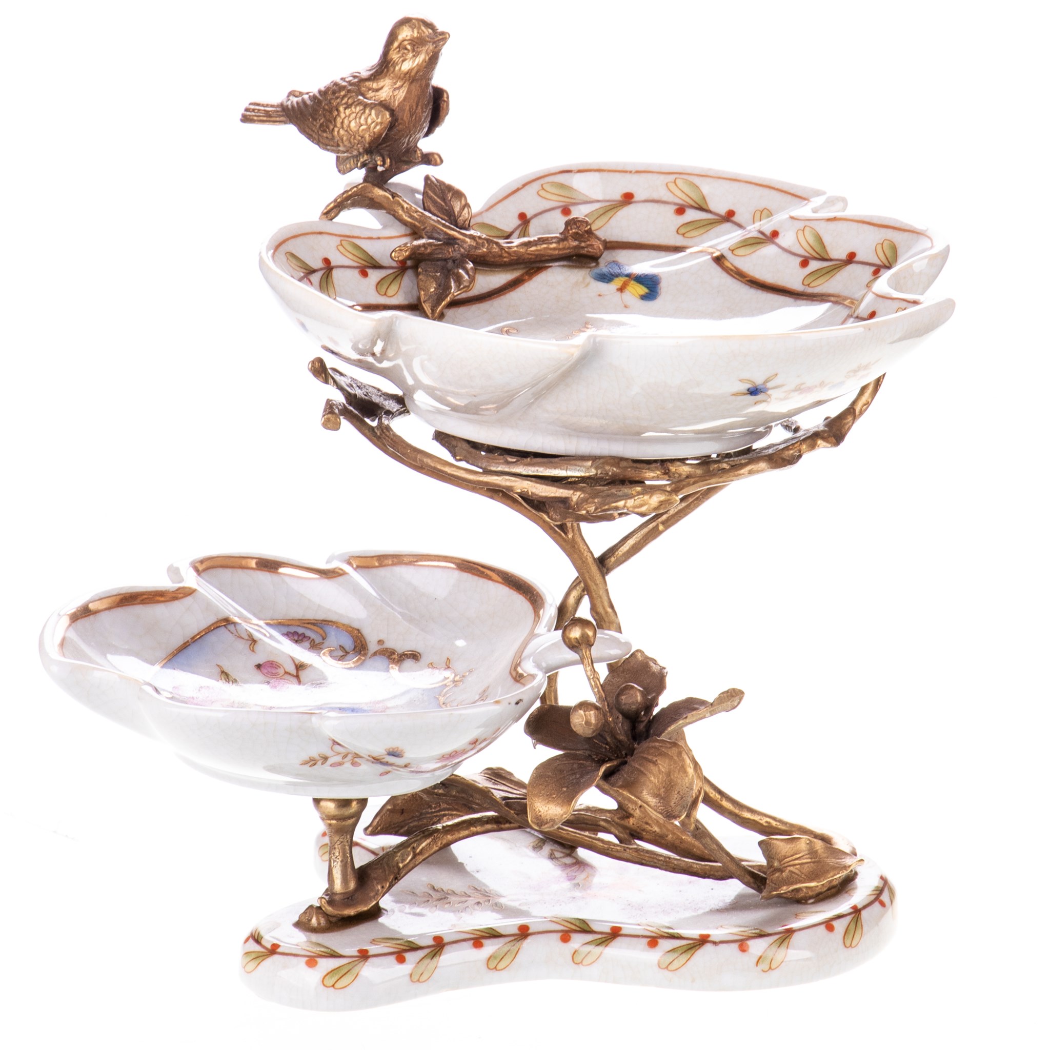 Kép a Porcelán-bronz etagère, madárral, liliommal