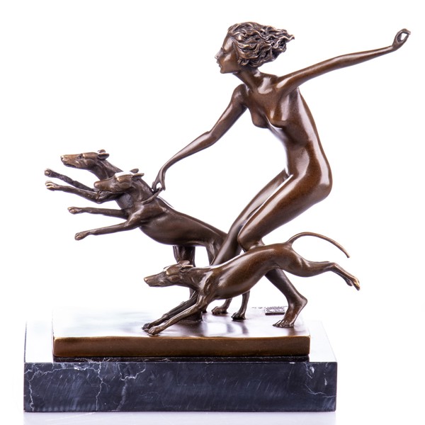 Női akt kutyákkal - bronz szobor képe
