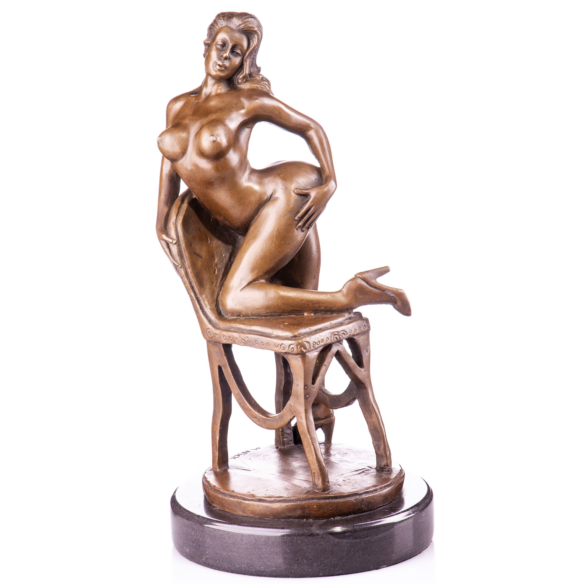 Kép a Női akt széken - erotikus bronz szobor márványtalpon