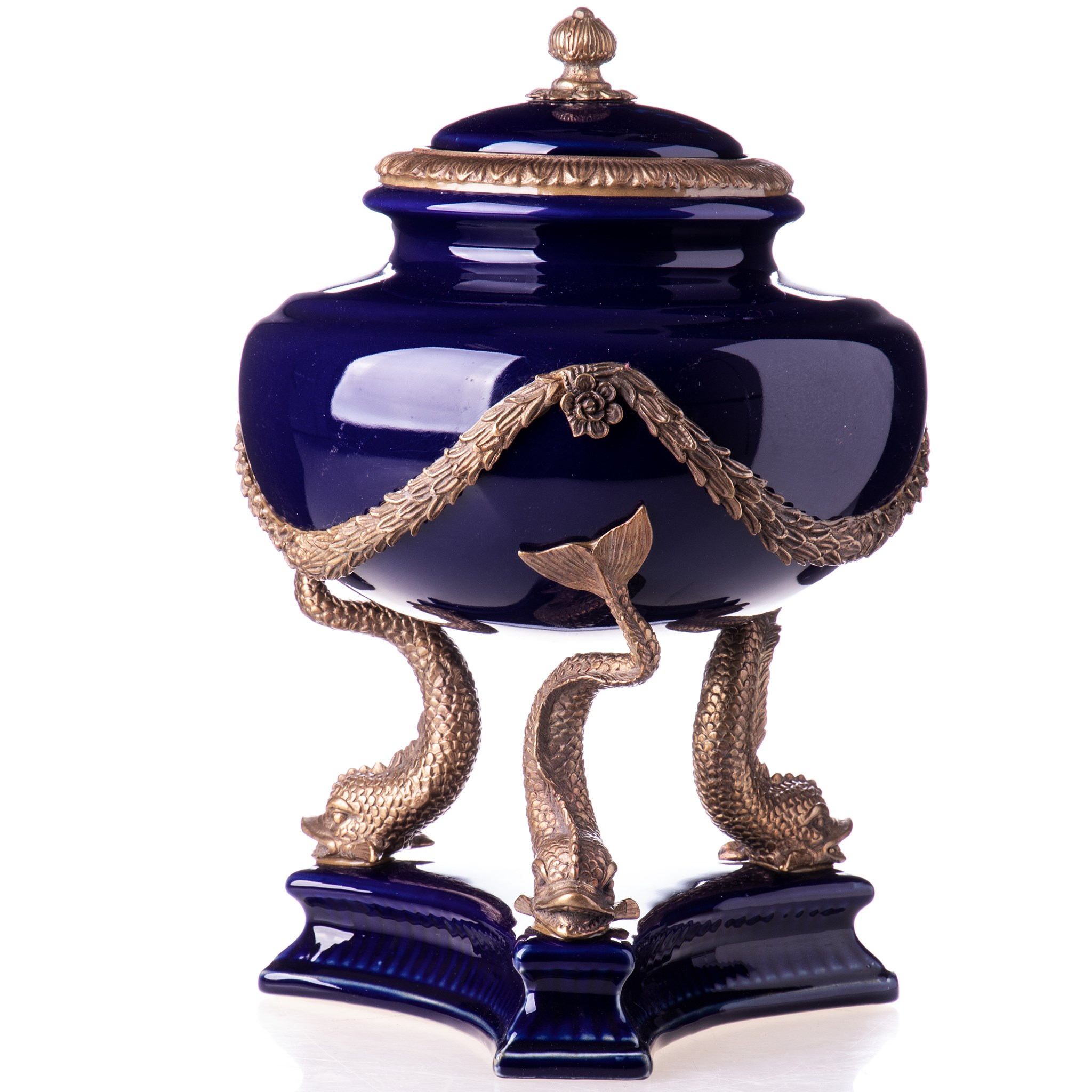 Kép a Porcelán-bronz urna, tároló, halakkal