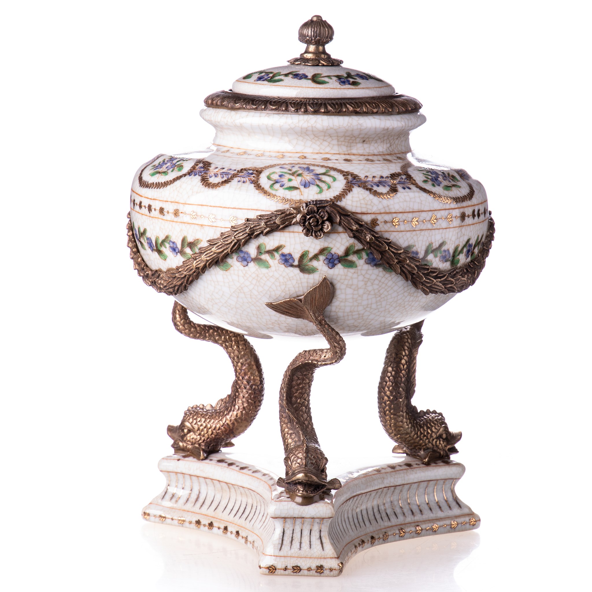 Kép a Porcelán-bronz urna, tároló, halakkal