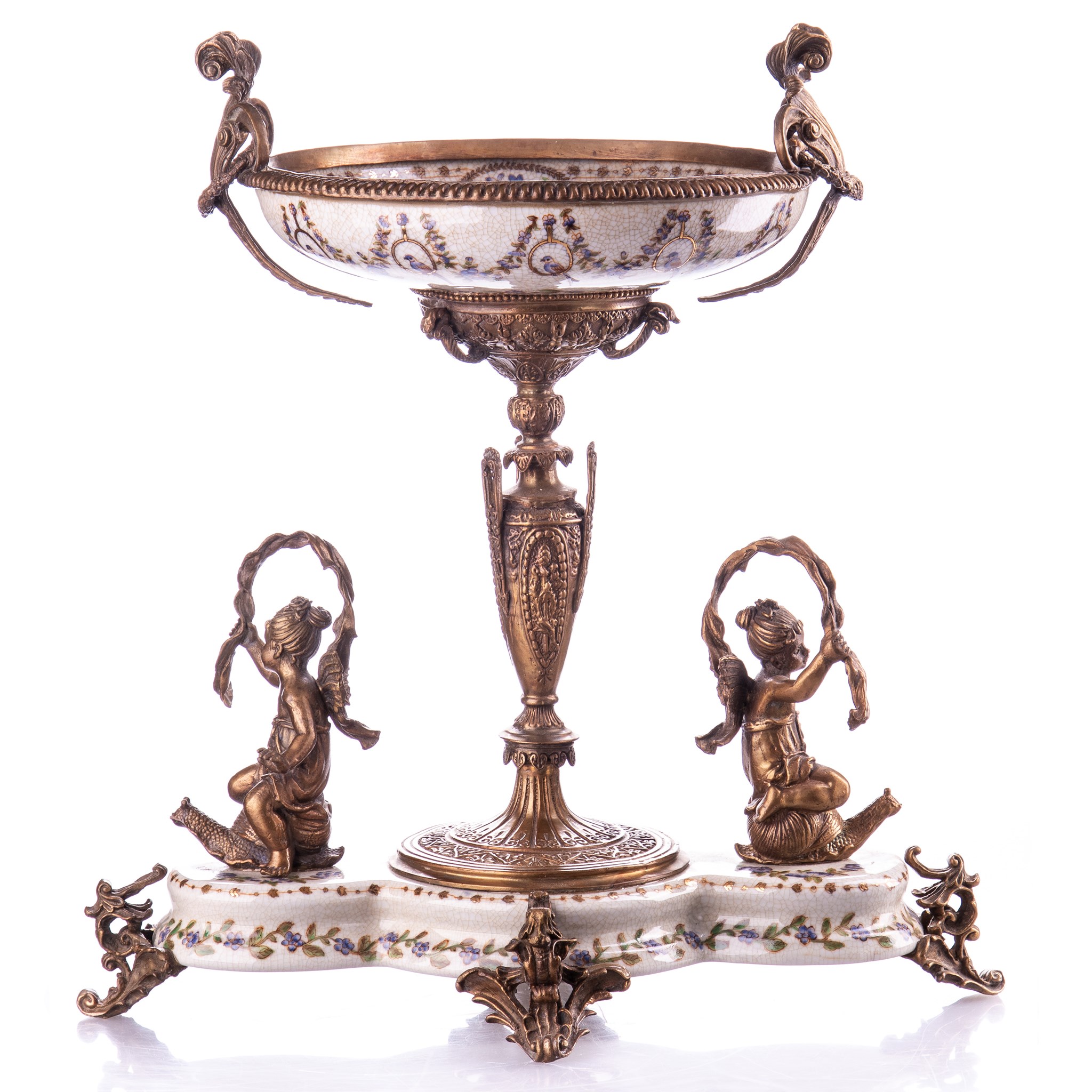 Porcelán-bronz Jugendstil tál képe