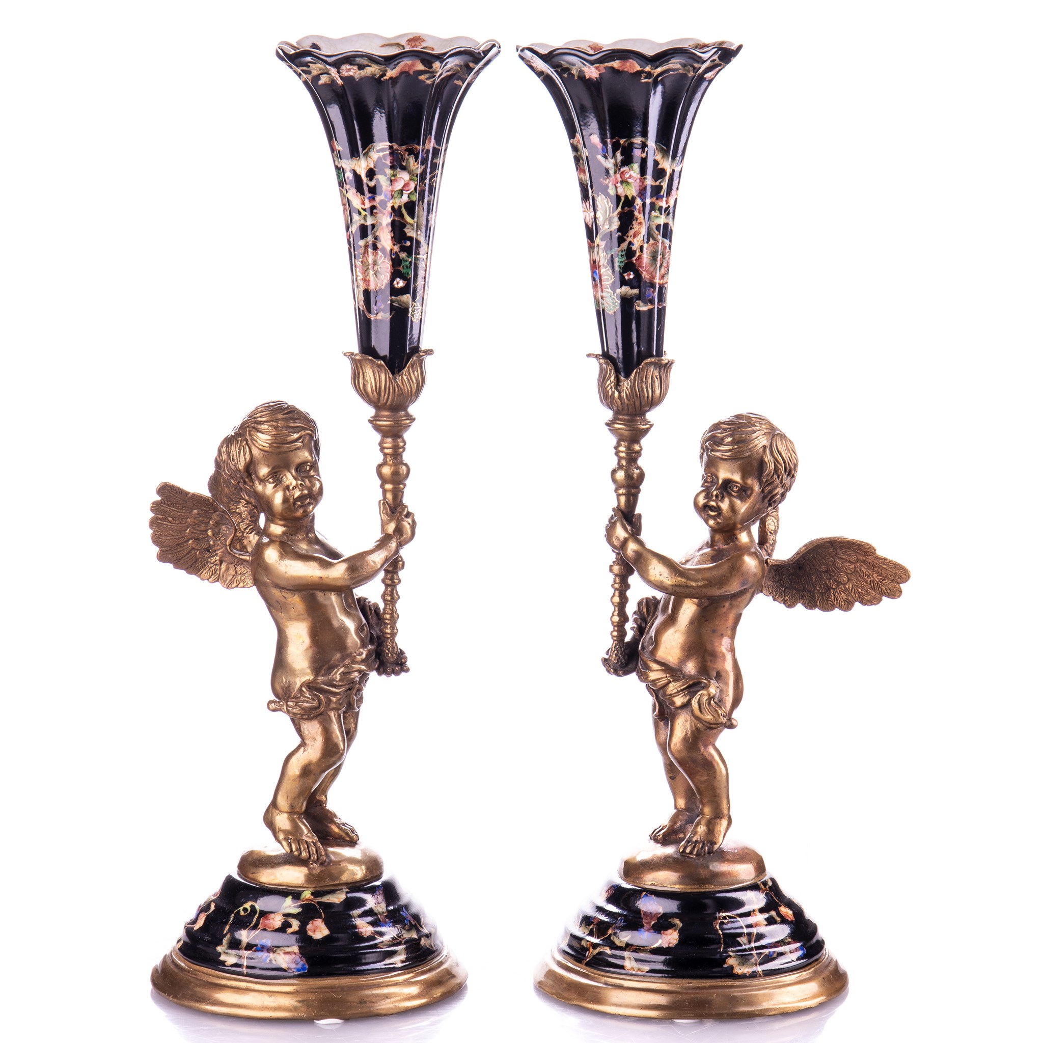 Kép a Porcelán-bronz gyertyatartó szett angyalokkal