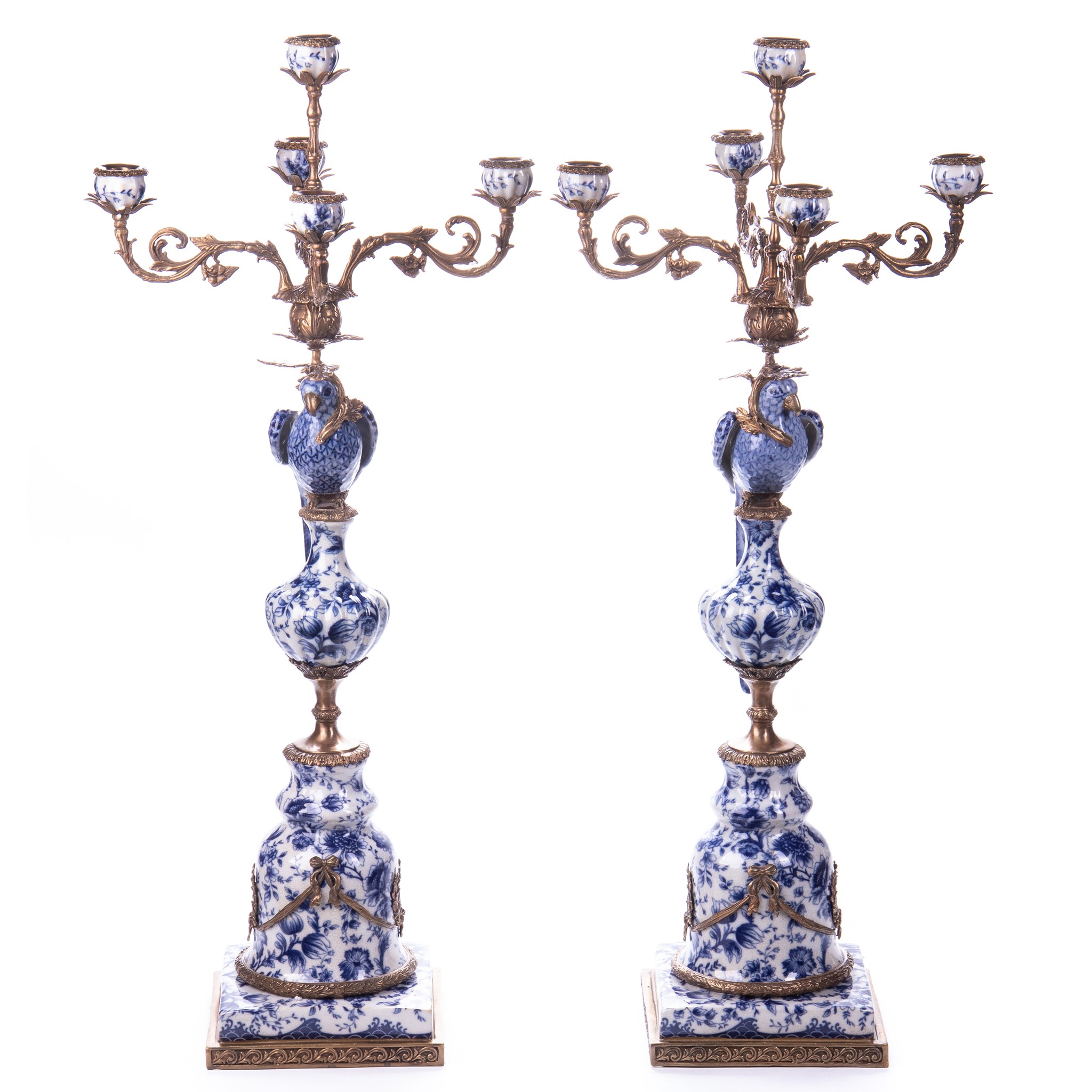 Kép a Porcelán-bronz gyertyatartó szett papagályokkal