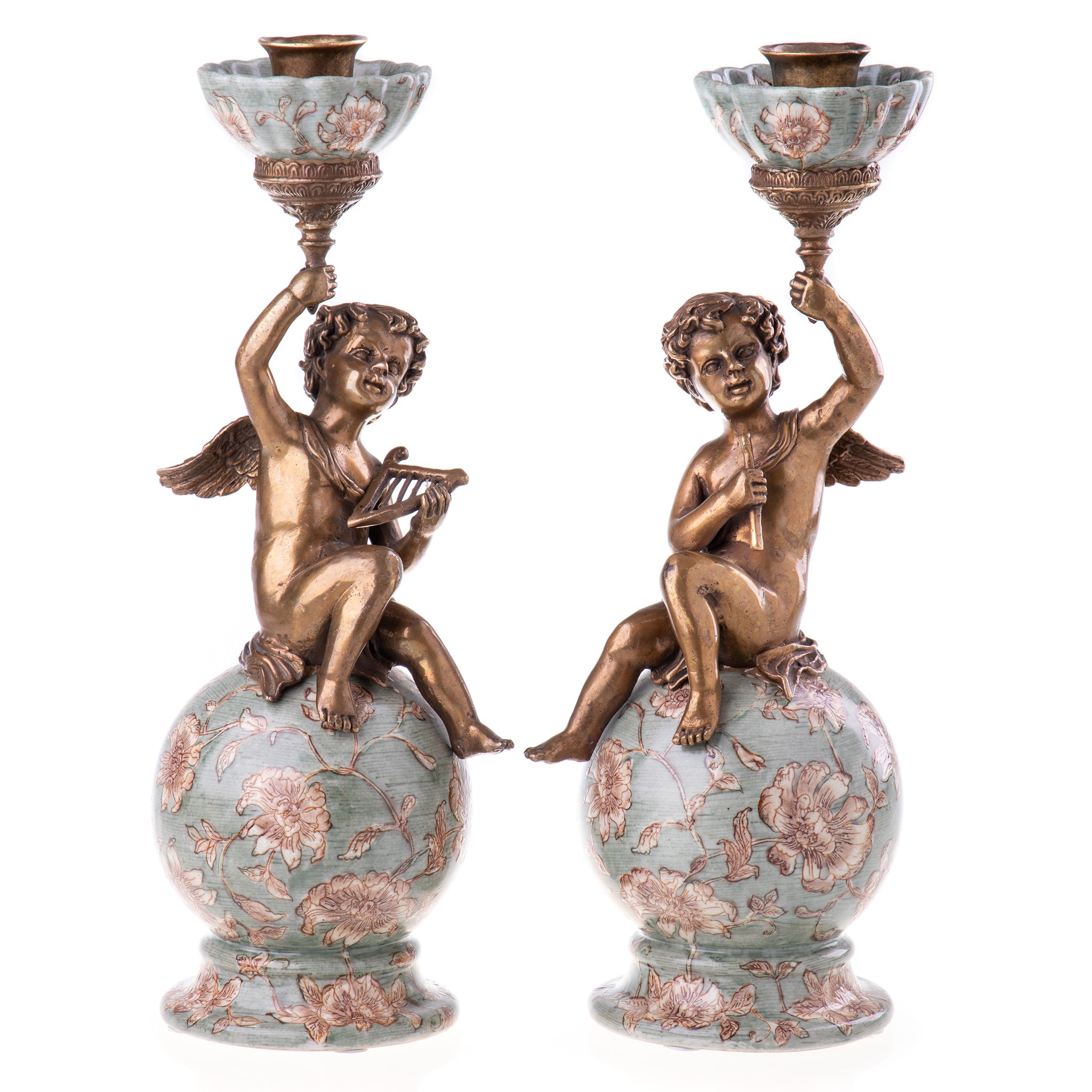 Kép a Porcelán-bronz gyertyatartó szett angyalokkal
