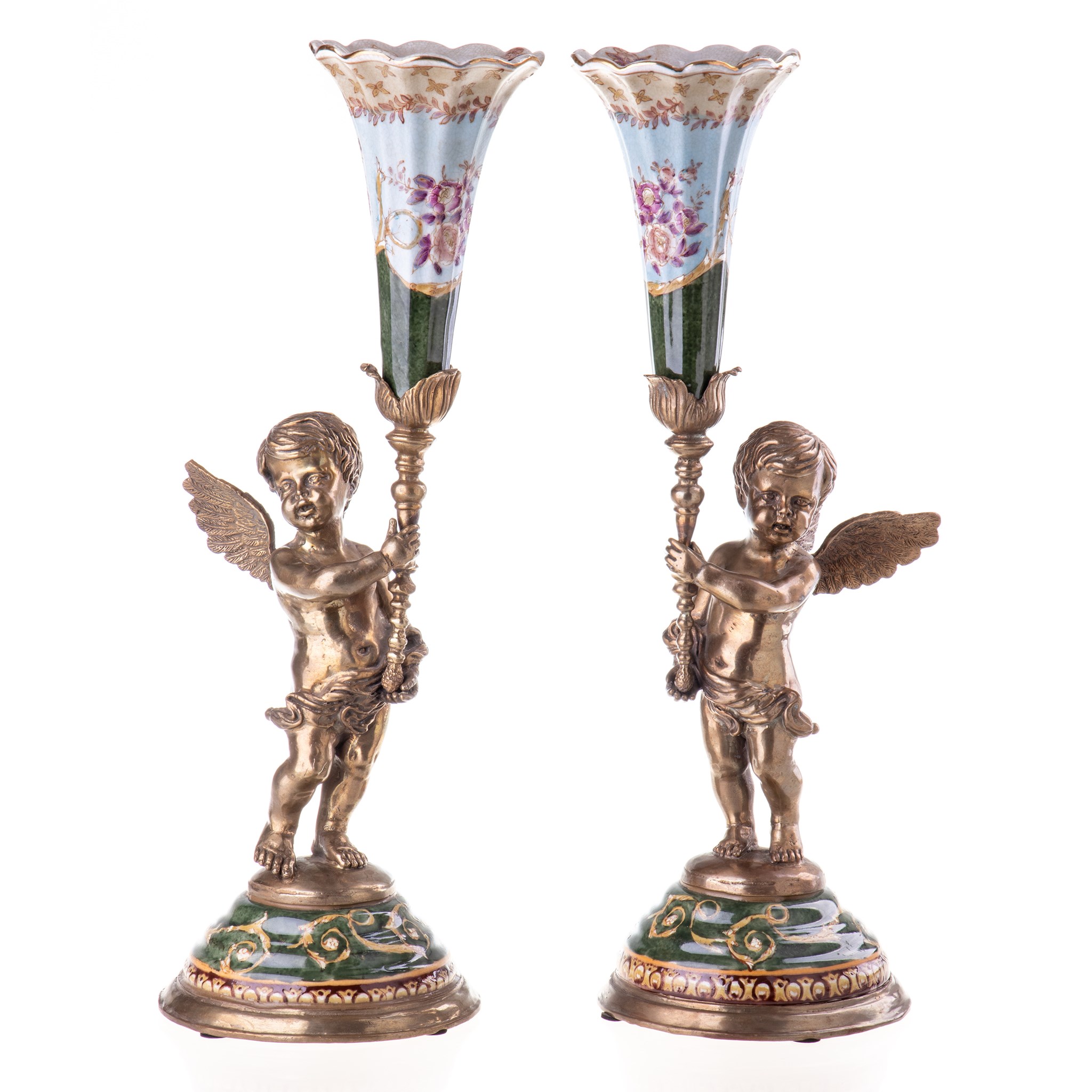 Kép a Porcelán-bronz gyertyatartó szett angyalokkal