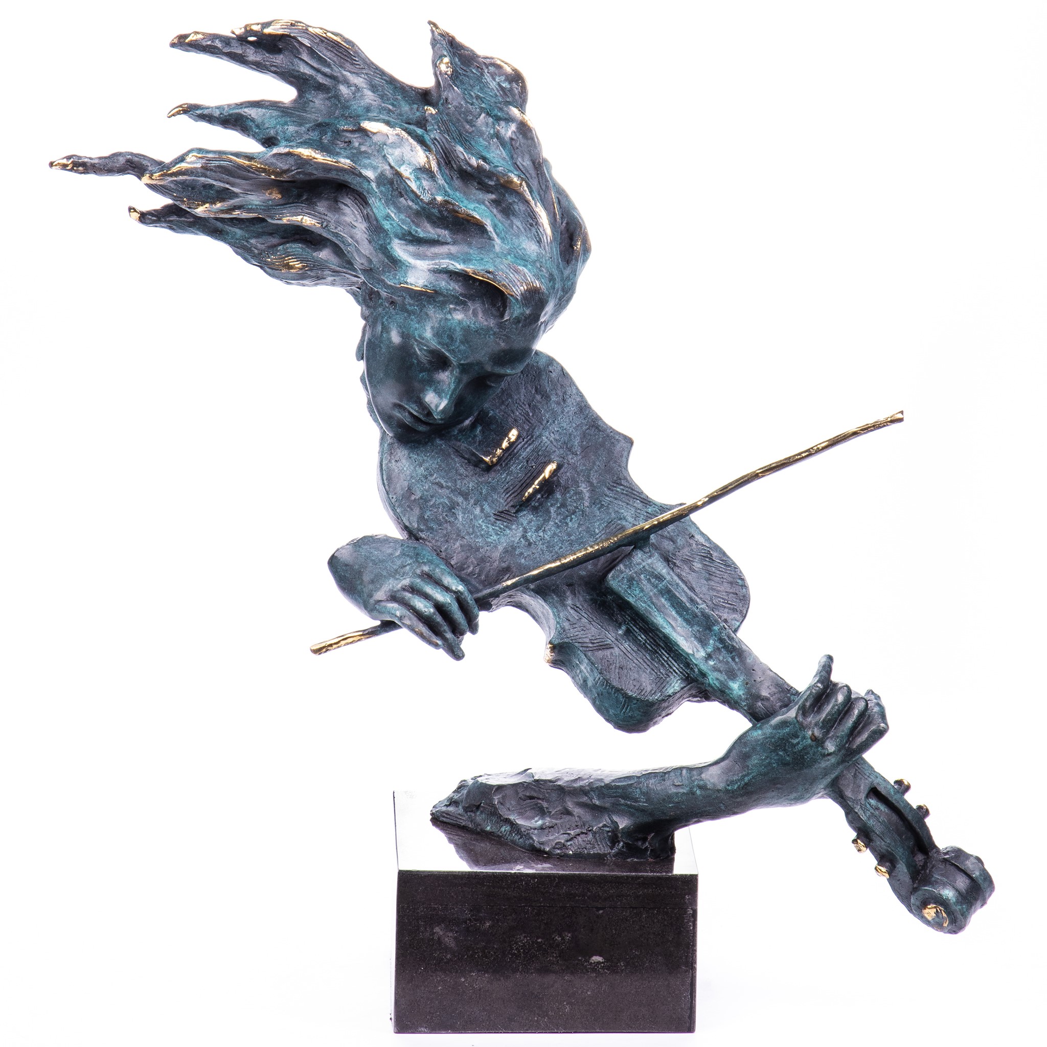 Kép a Hegedűművész - modern bronz szobor patinával