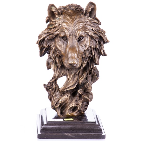 Farkasfej - bronz szobor márványtalpon képe