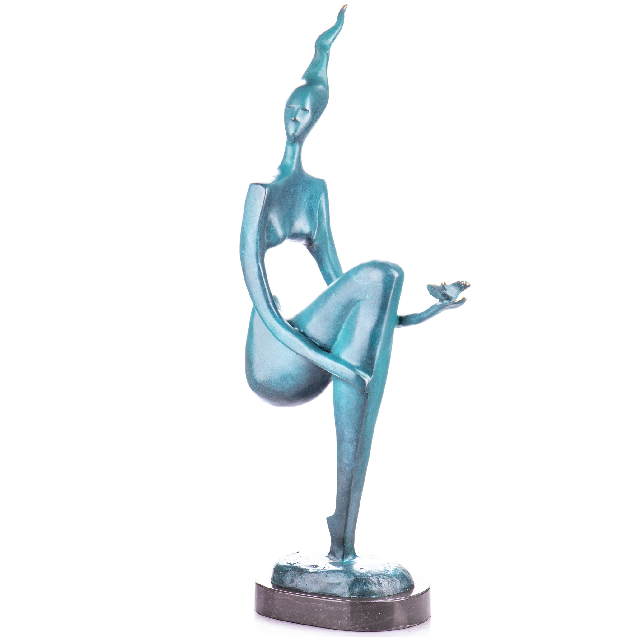 Kép a Nő madárral - modern bronz szobor