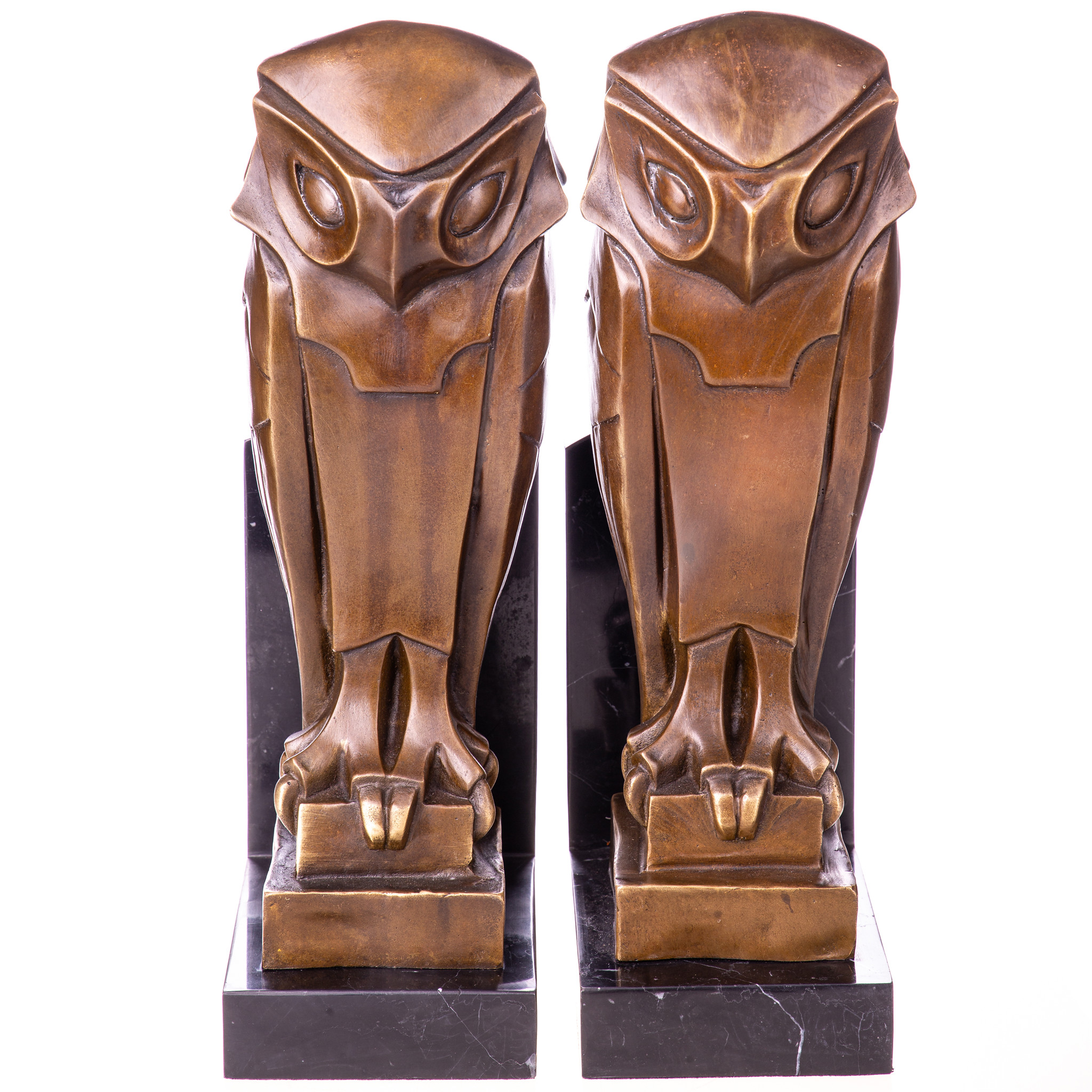 Kép a Bagoly könyvtámasz (2db) - bronz szobor márványtalpon, Art Deco