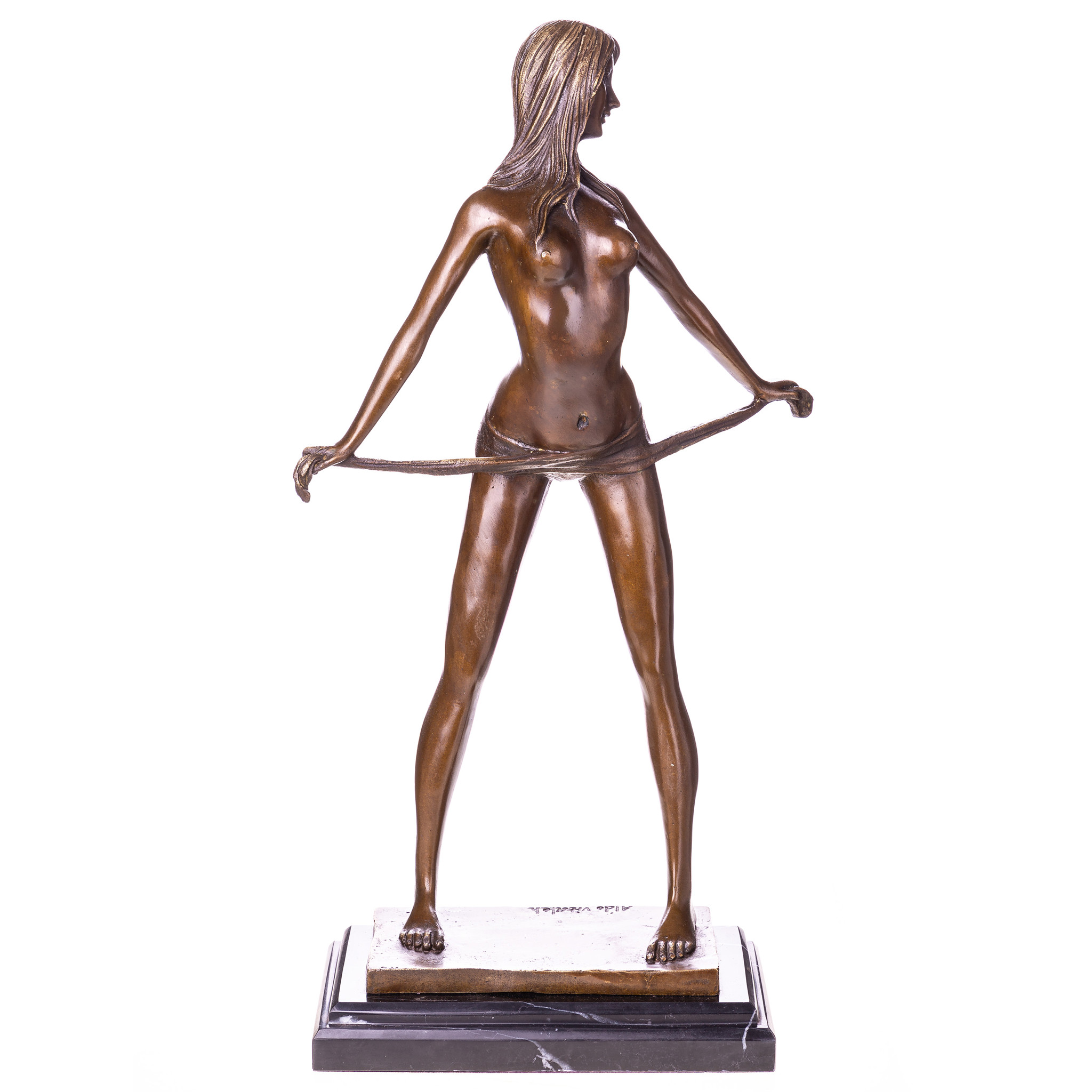 Erotikus női akt -  bronz szobor márványtalpon