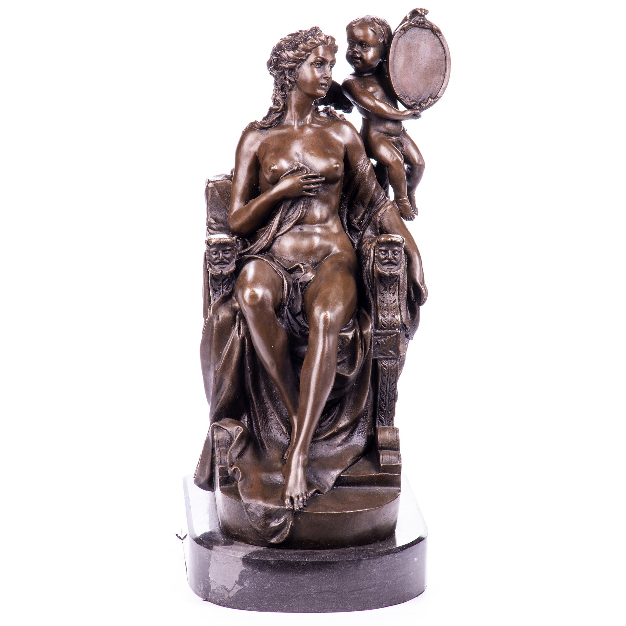 Kép a Vénusz trónon Cupidóval - mitológiai bronz szobor