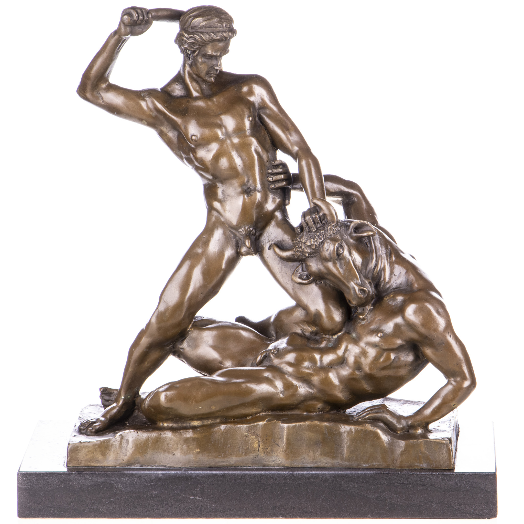 Thészeusz és a Minótaurosz - bronz szobor márványtalpon